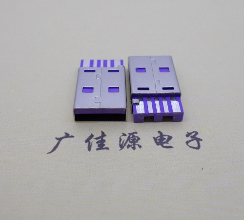 吉林短路usbA公5p焊线式大电流 紫色胶芯快充插头