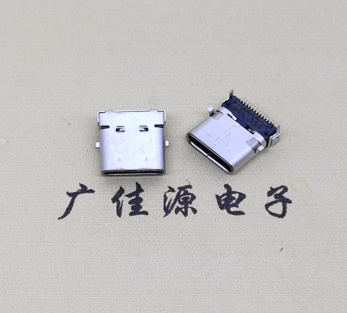 吉林type c24p板上双壳连接器接口 DIP+SMT L=10.0脚长1.6母头